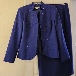 Emily Dressy Event lined Purple Old Money Sequin Suit Jacket Skirt 2Piece set 10